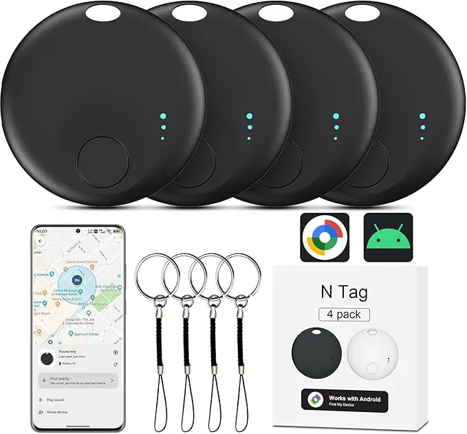 71TC6NQGlXL._AC_SX679_ Air Tracker Android, 4 Traceur Localisateur D’Objets Bluetooth, Smart Tracker Tag Fonctionne avec l’app Google Localiser (Uniquement Android), Smart Traceur Tag pour clés, Bagages – Image 1